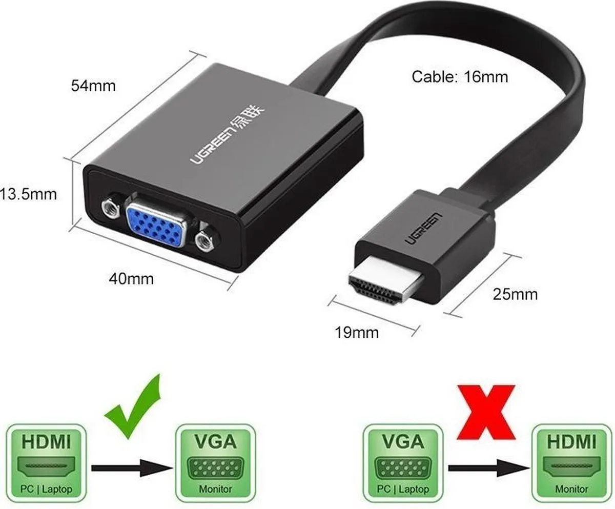 Ugreen HDMI naar VGA Converter met Audio - Zwart