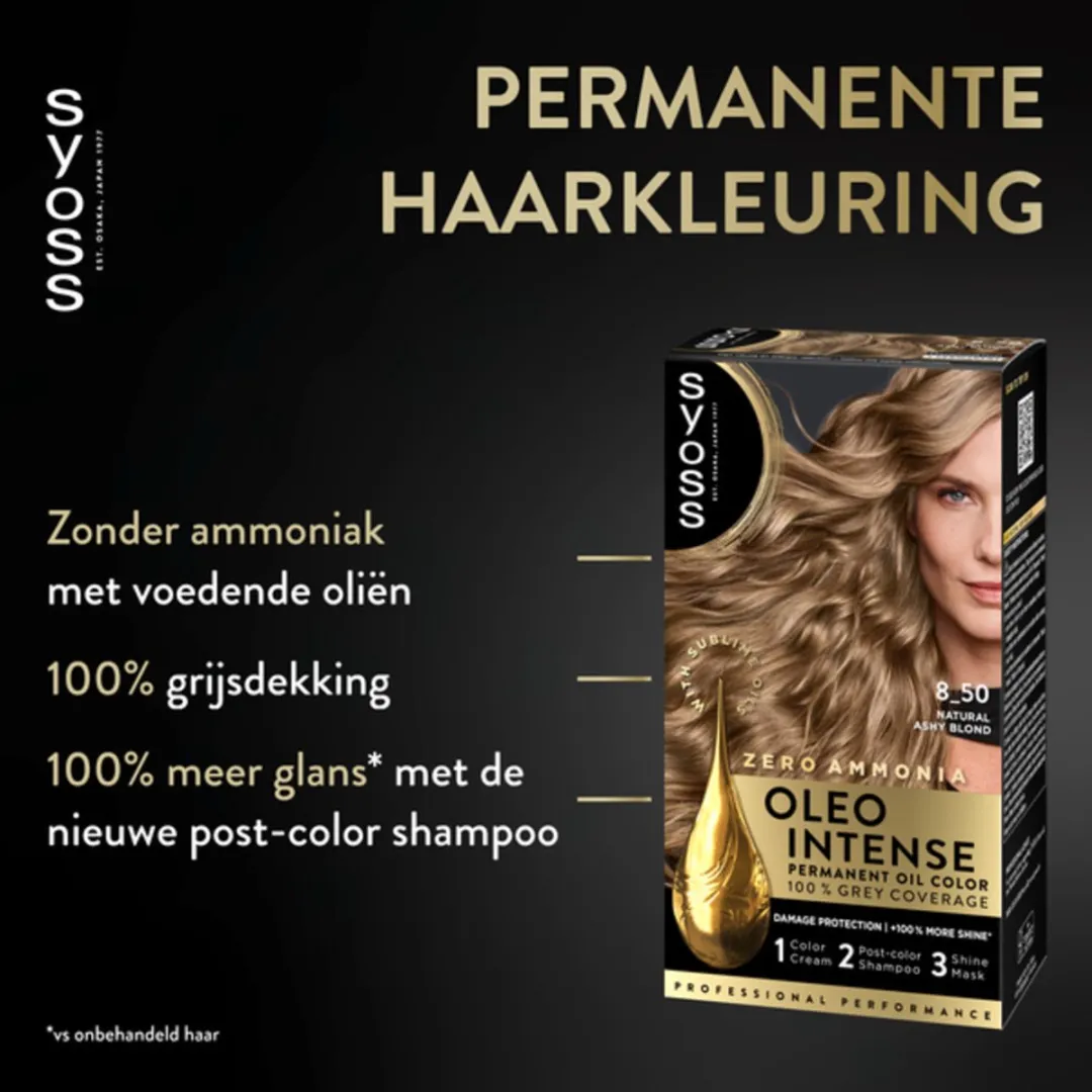 SYOSS Color Oleo Intense 8-50 Natuurlijk Asblond - 3x115ml