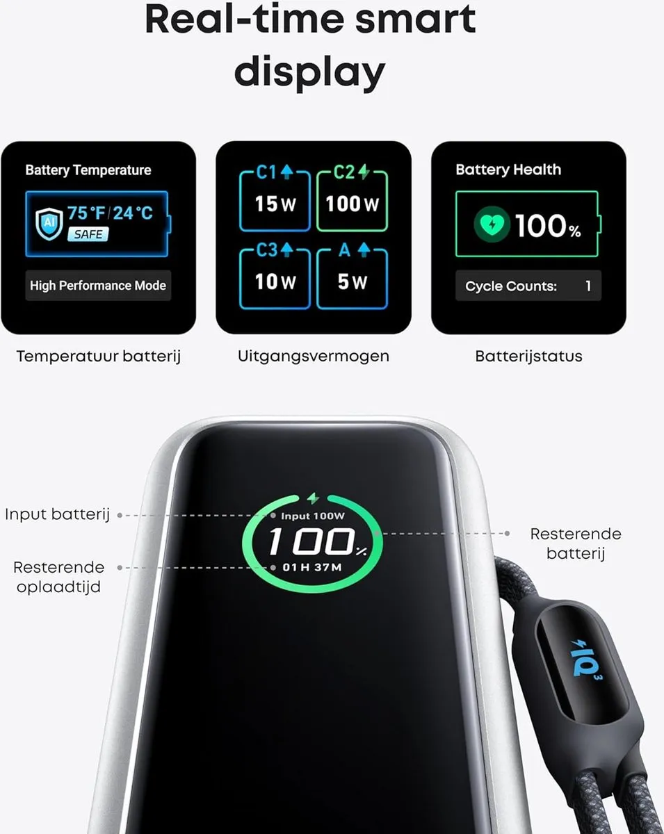 Anker Power Bank A1695H11 25.000mAh - 3x 100W USB-C - Zilver