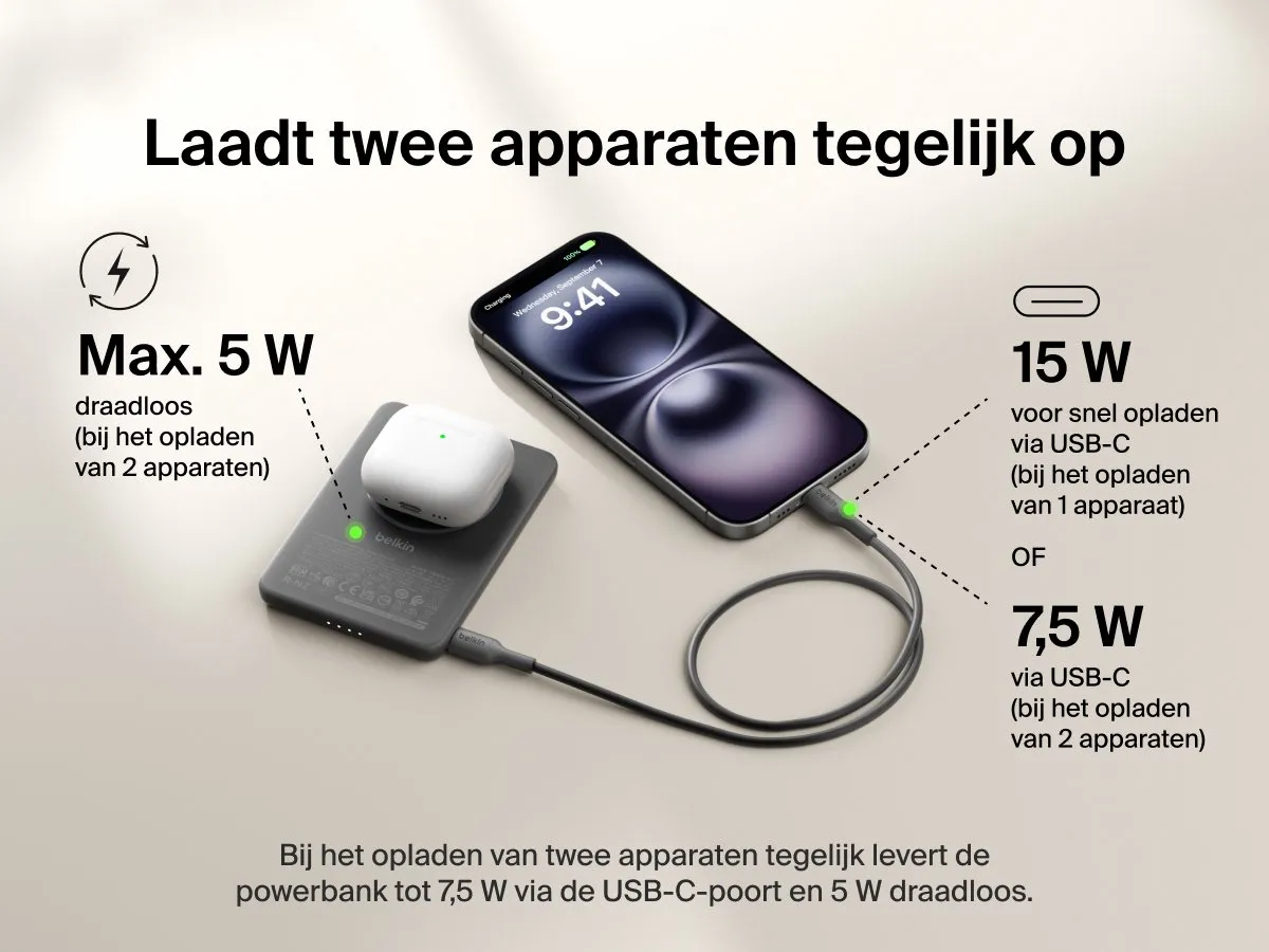 Belkin Slim Magnetic Power Bank 5000mAh BPD010HQBK - Zwart