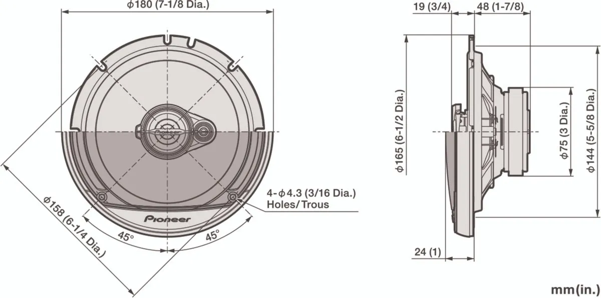 Pioneer TS-A1671F Autospeakers 320W - 16,5cm 3-wegs Composiet Zwart/Goud - afbeelding 6 van 6