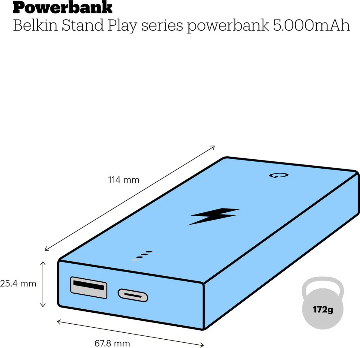 Belkin Powerbank 5000mAh Stand Play BPZ001btBK - 2x USB - Zwart