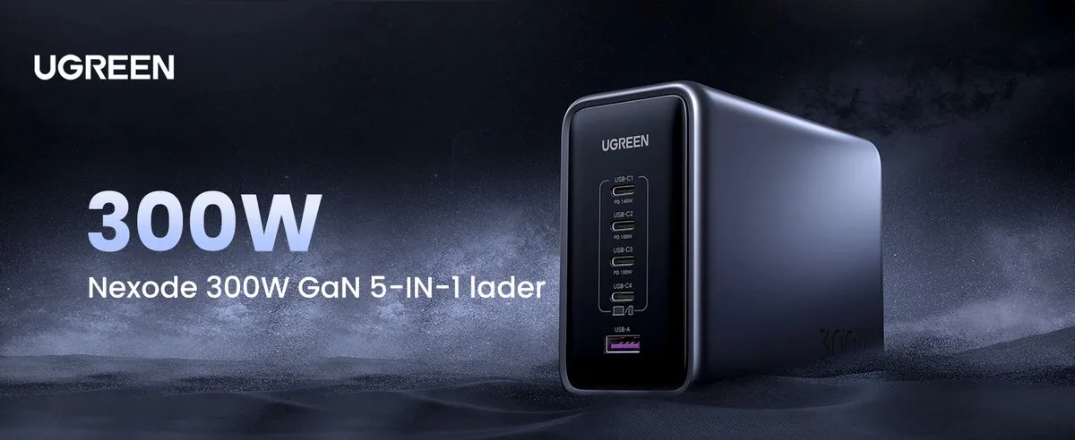 UGREEN Nexode 300W GaN USB-C Oplader 5 Poorten - PPS - Donker Grijs