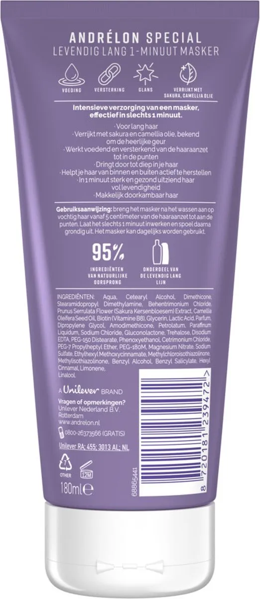 Andrélon 1 Minuut Wow Haarmasker Levendig Lang 180ml