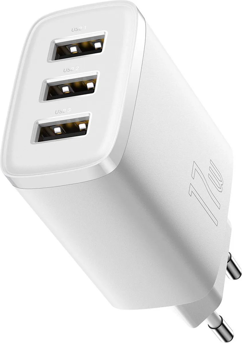 Baseus 0294 Compacte Oplader 17W - 3x USB-A - Wit