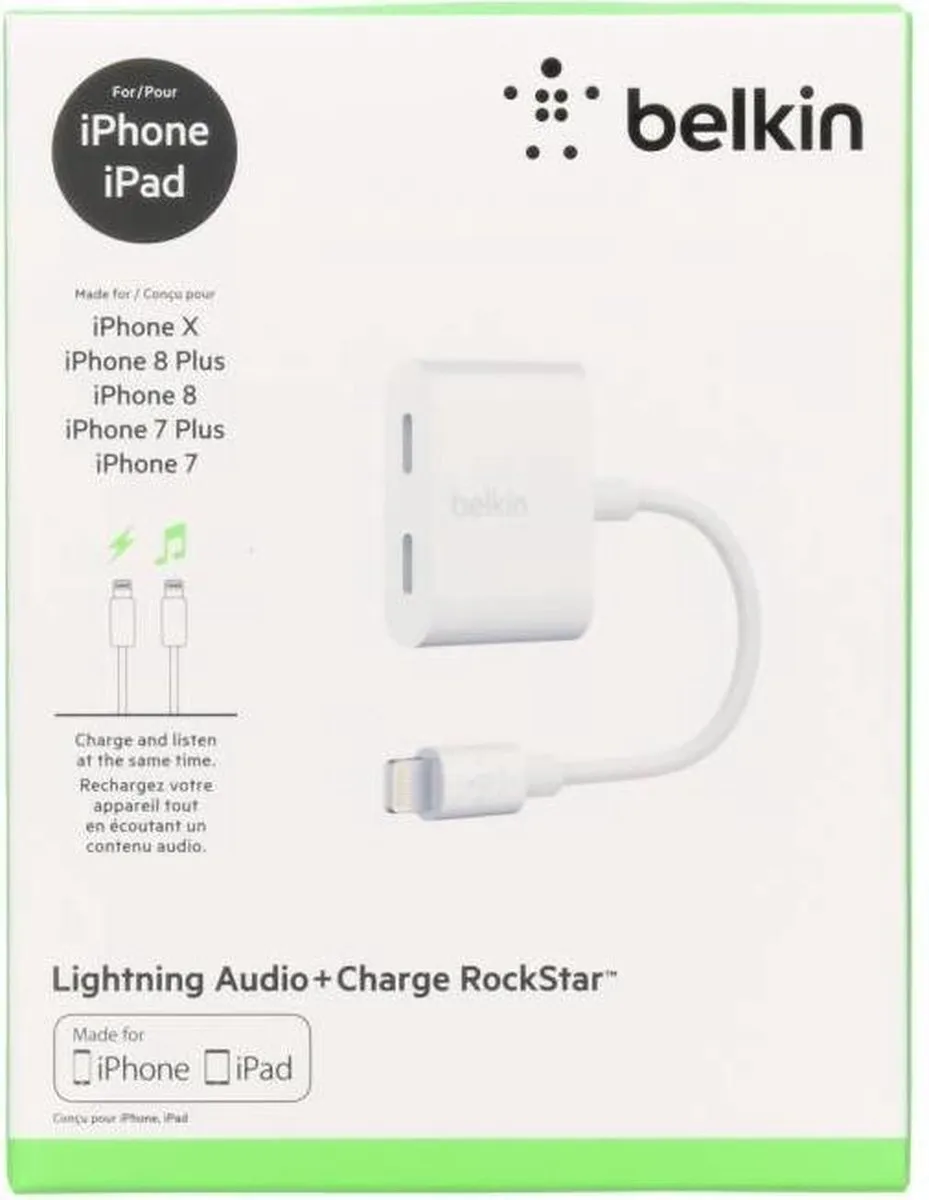 Belkin Lightning Rockstar F8J198BTWHT Audio/Oplaadadapter - Wit