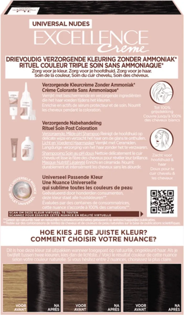L'Oréal Paris Excellence Universal Nudes 1U Haarverf - Zwart 268g