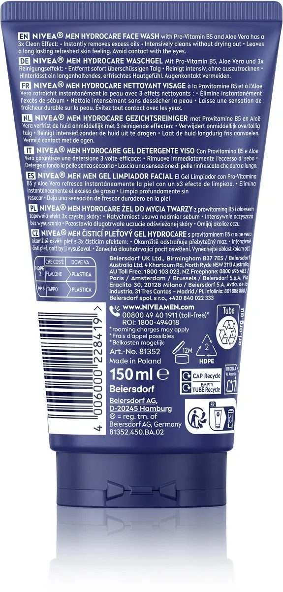 NIVEA MEN Hydrocare Gezichtsreiniger 150ml