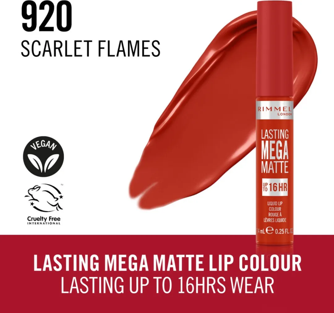Rimmel London Lasting Mega Matte Lipstick 7.4ml - Scarlet Flames