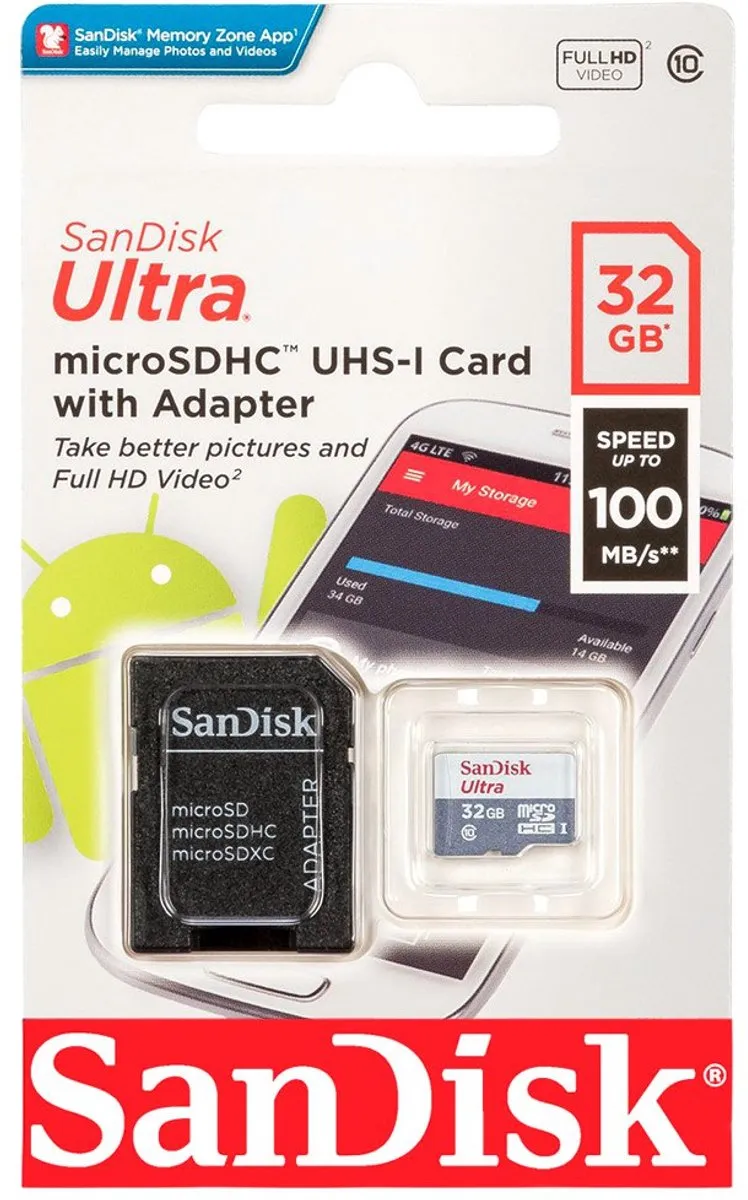 SanDisk MicroSD 32GB SDSQUNR-032G-GN3MA - met Adapter