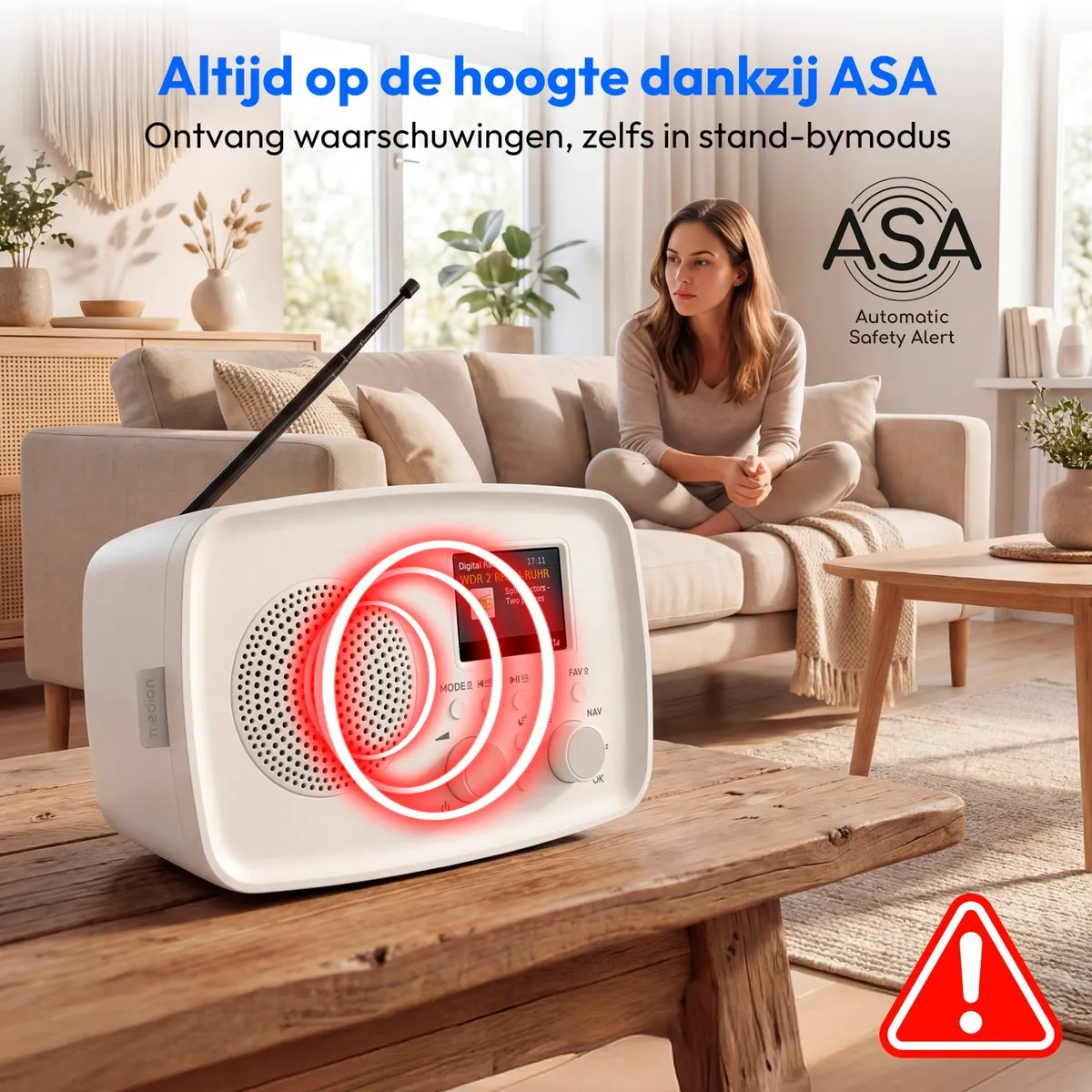 MEDION DAB+ radio met Bluetooth DRE-1 (DAB Plus, FM-radio, druppelbescherming, telescoopantenne, wekker, sluimerfunctie, instelbare display-dimmer, ASA-noodwaarschuwingssysteem), wit