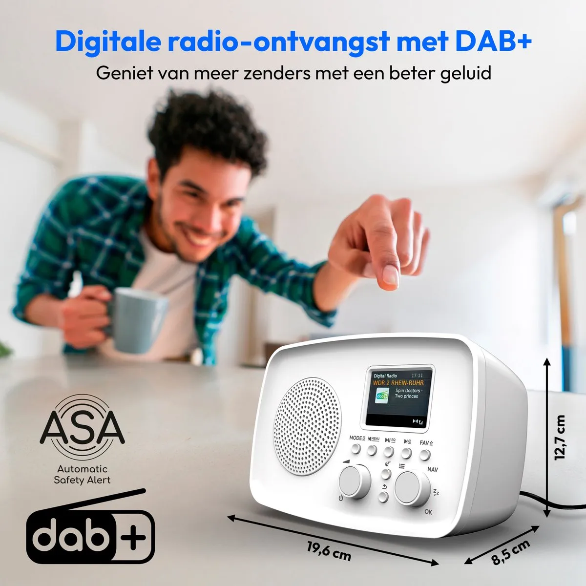 MEDION DAB+ radio met Bluetooth DRE-1 (DAB Plus, FM-radio, druppelbescherming, telescoopantenne, wekker, sluimerfunctie, instelbare display-dimmer, ASA-noodwaarschuwingssysteem), wit