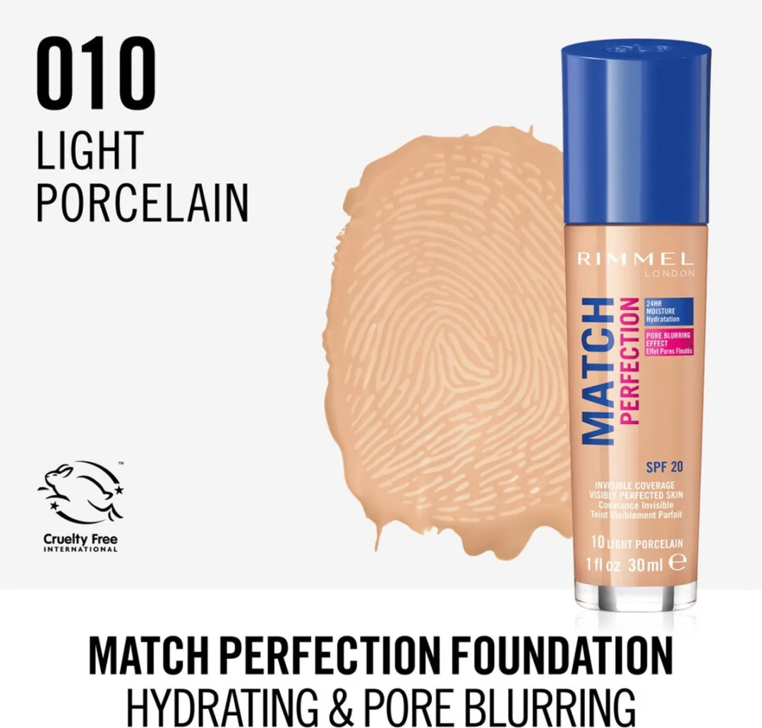 Rimmel London Match Perfection Foundation 010 Light Porcelain 30ml