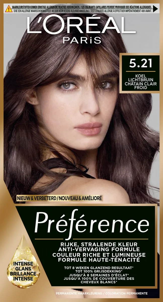 L'Oréal Paris Préférence 5.21 Koel Lichtbruin Haarkleuring 996ml