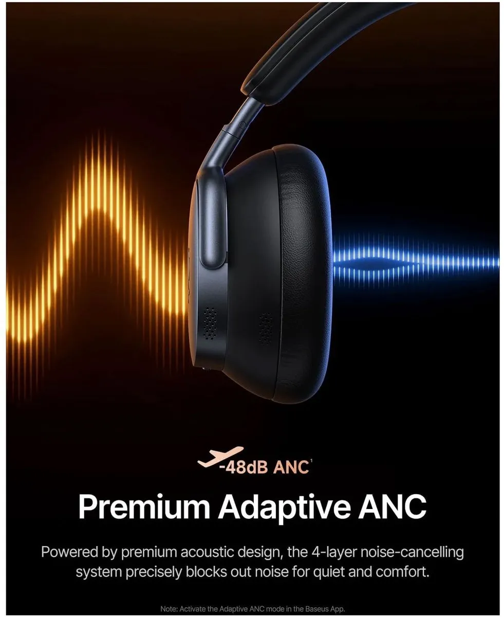 Baseus Inspire XH1 Koptelefoon - ANC - Bluetooth 6.0 - Zwart - afbeelding 6 van 6
