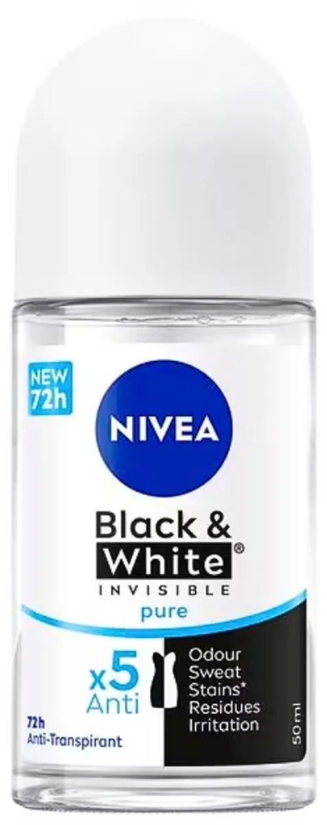 NIVEA Deodorant Roller Black & White Invisible Pure 50ml - 15 Stuks