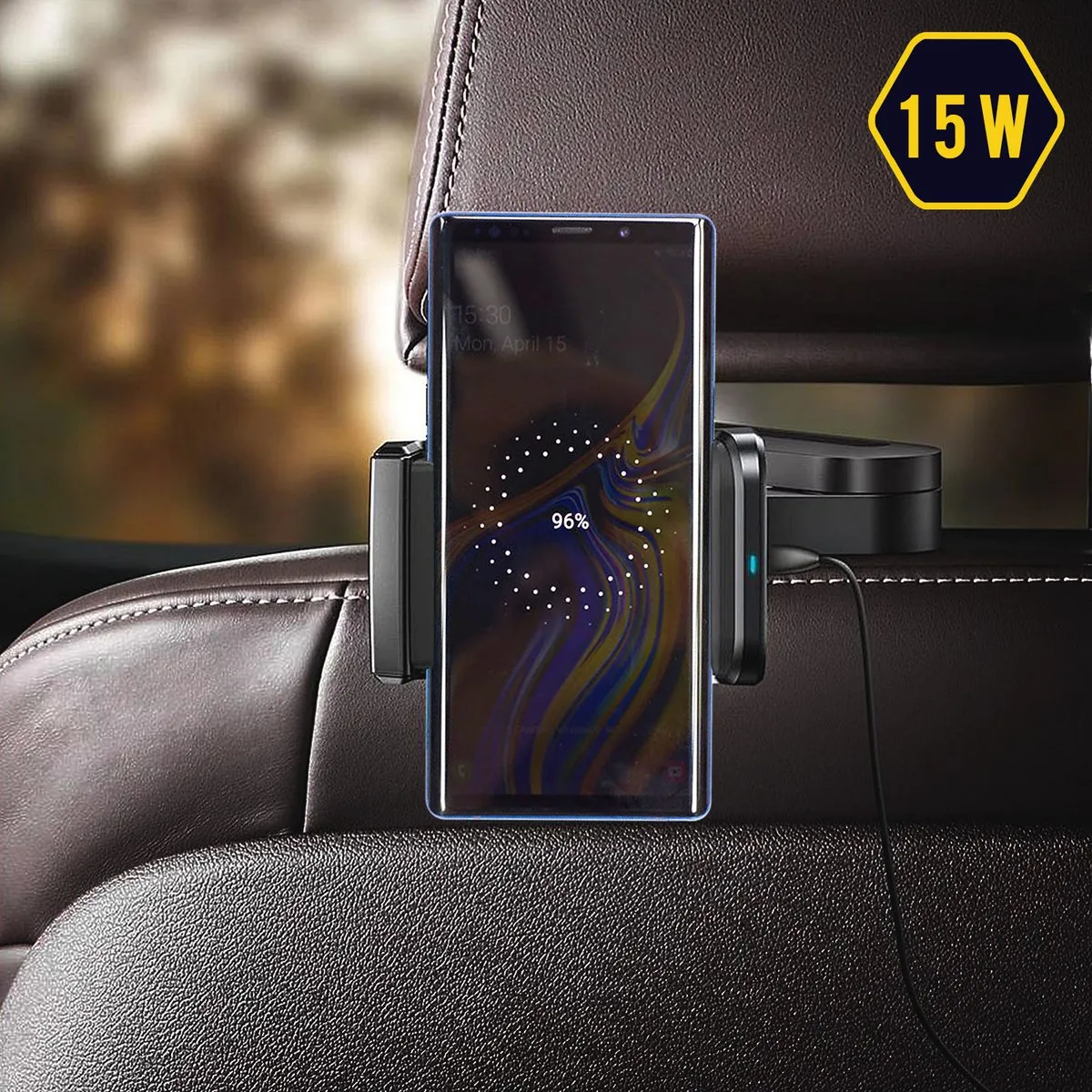 Baseus Telefoonhouder Auto Hoofdsteun Draadloos Opladen - Zwart - afbeelding 2 van 6