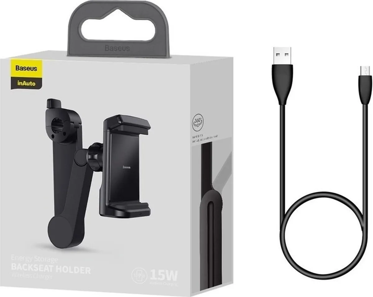 Baseus Telefoonhouder Auto Hoofdsteun Draadloos Opladen - Zwart - afbeelding 6 van 6