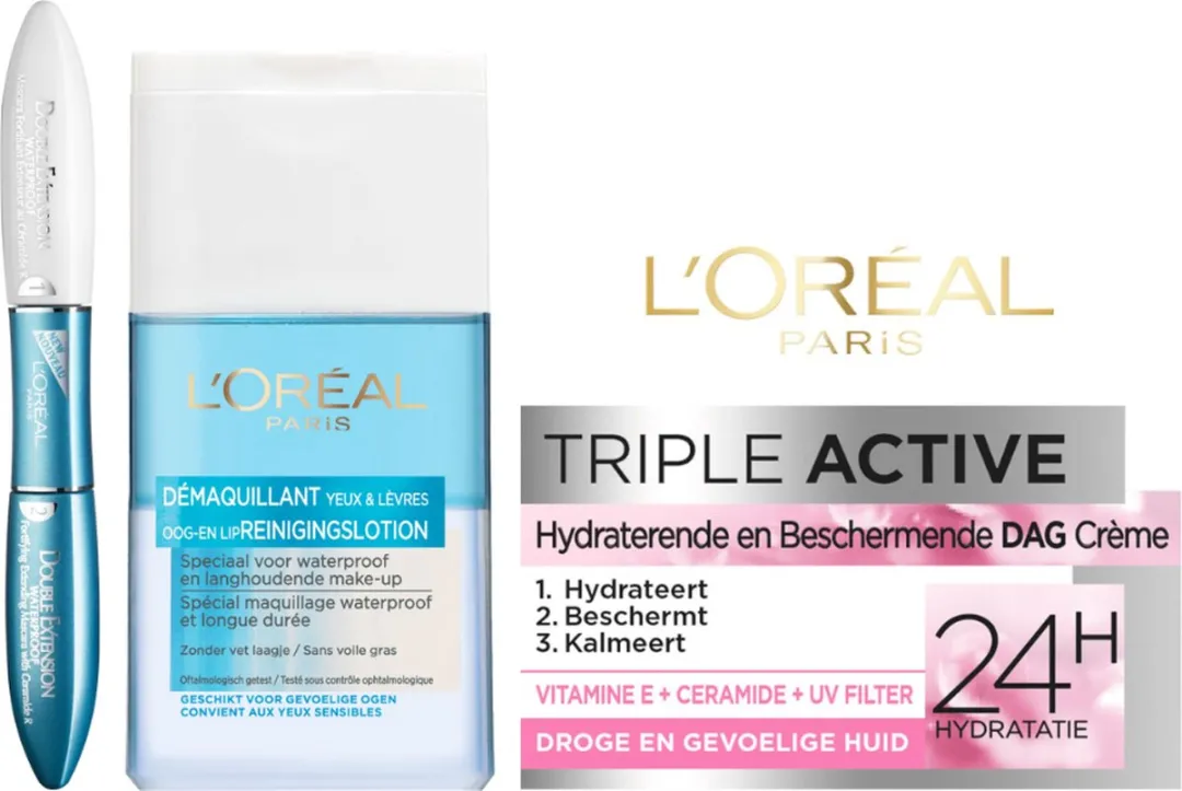 L'Oréal Paris Cadeauset Gezichtsreiniger Dagcrème Mascara