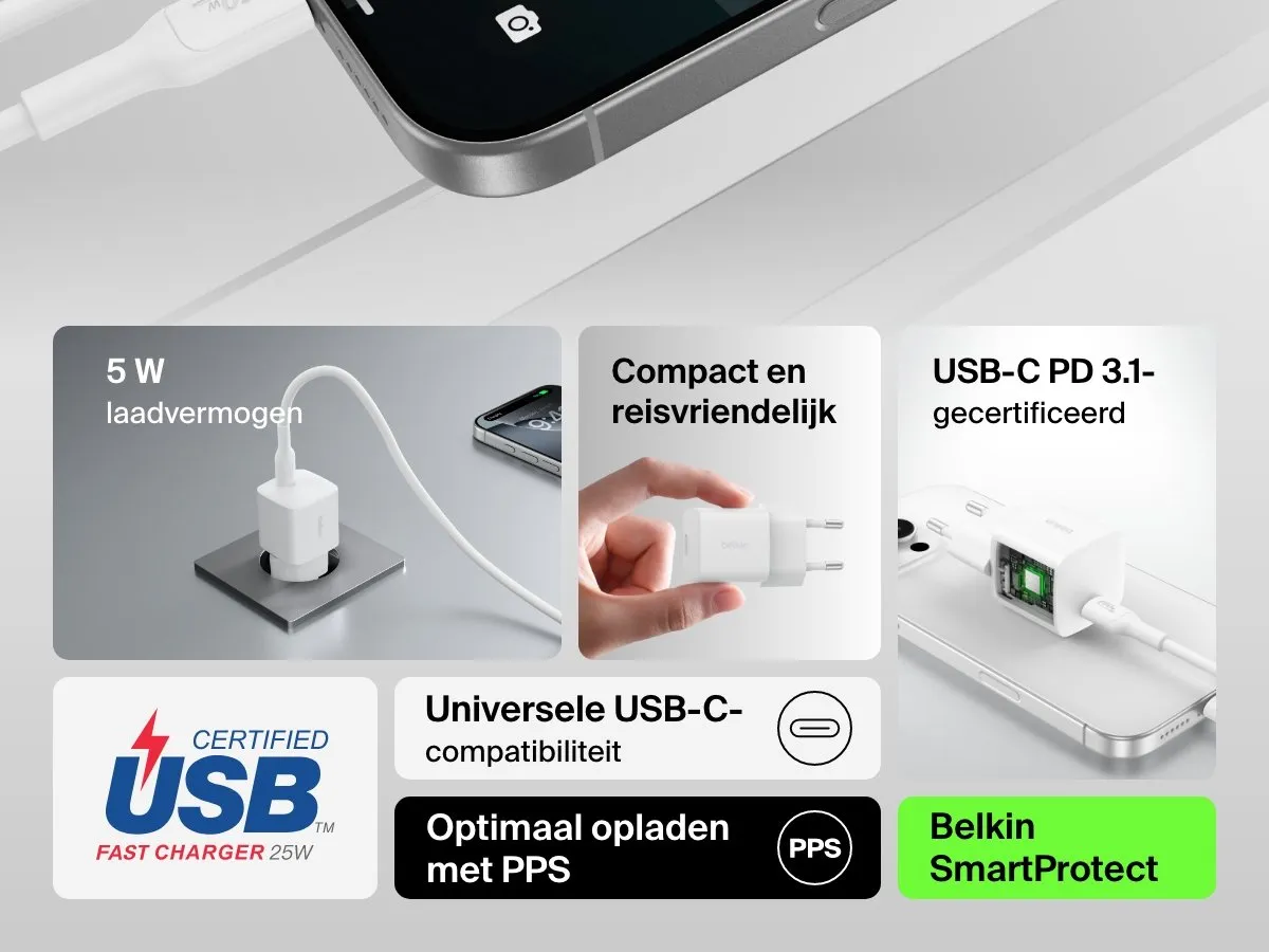 Belkin USB C Wandlader 25W - WCA012KQ1MWH-B6 Wit