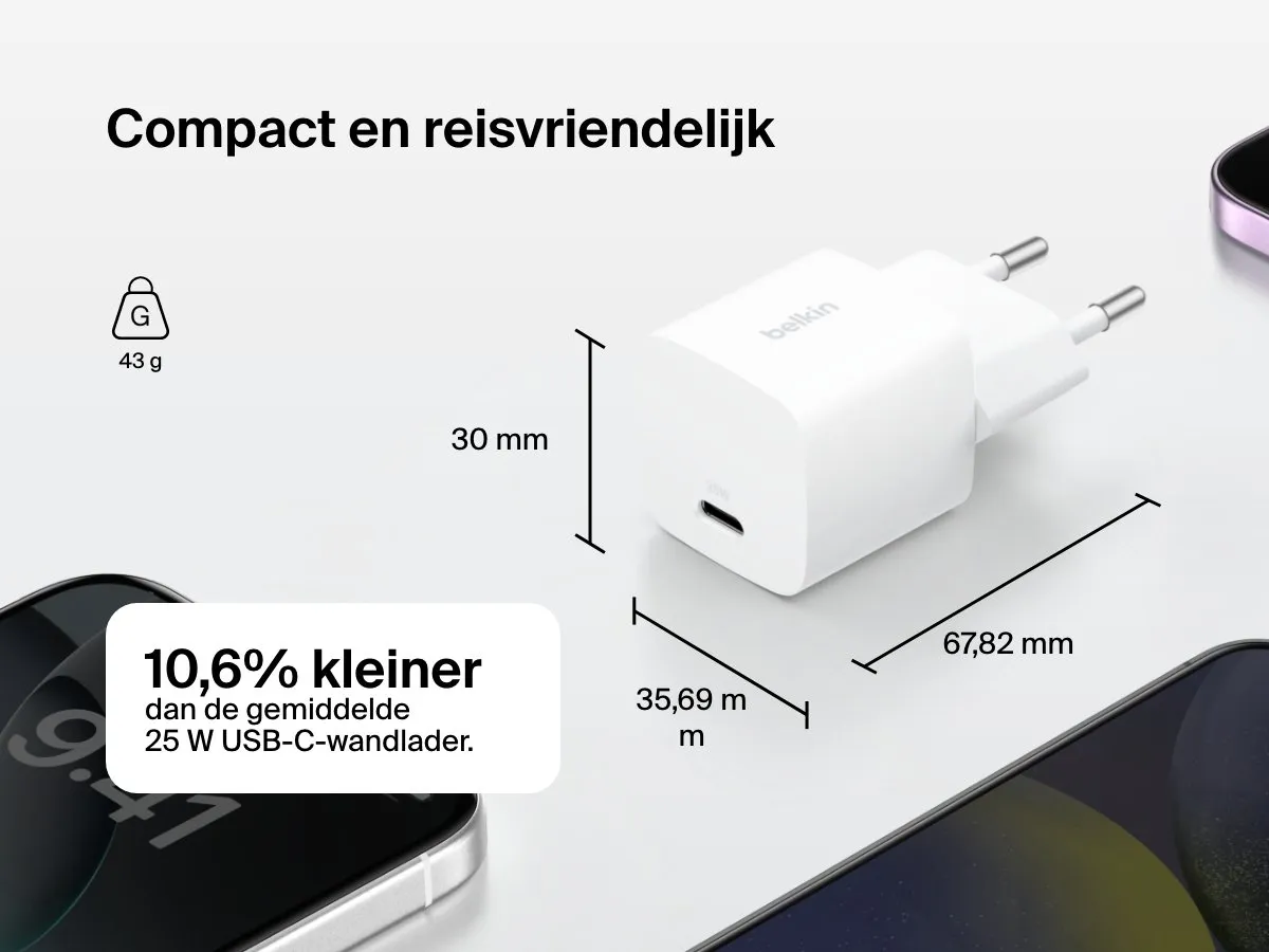 Belkin USB C Wandlader 25W - WCA012KQ1MWH-B6 Wit