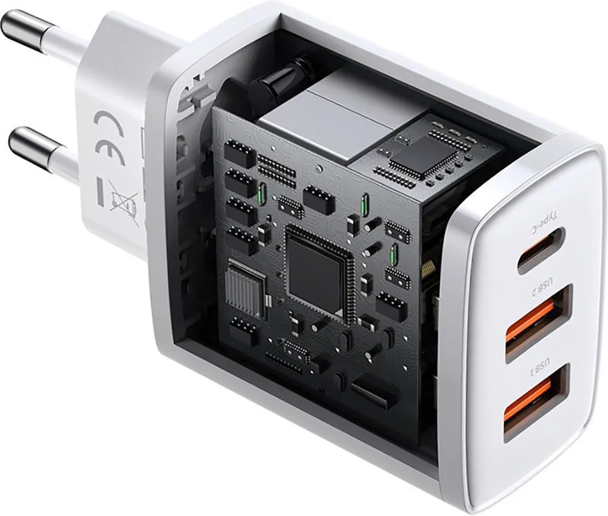 Baseus CCXJ-E02 Compact Oplader 30W - 2x USB-A + USB-C - Wit