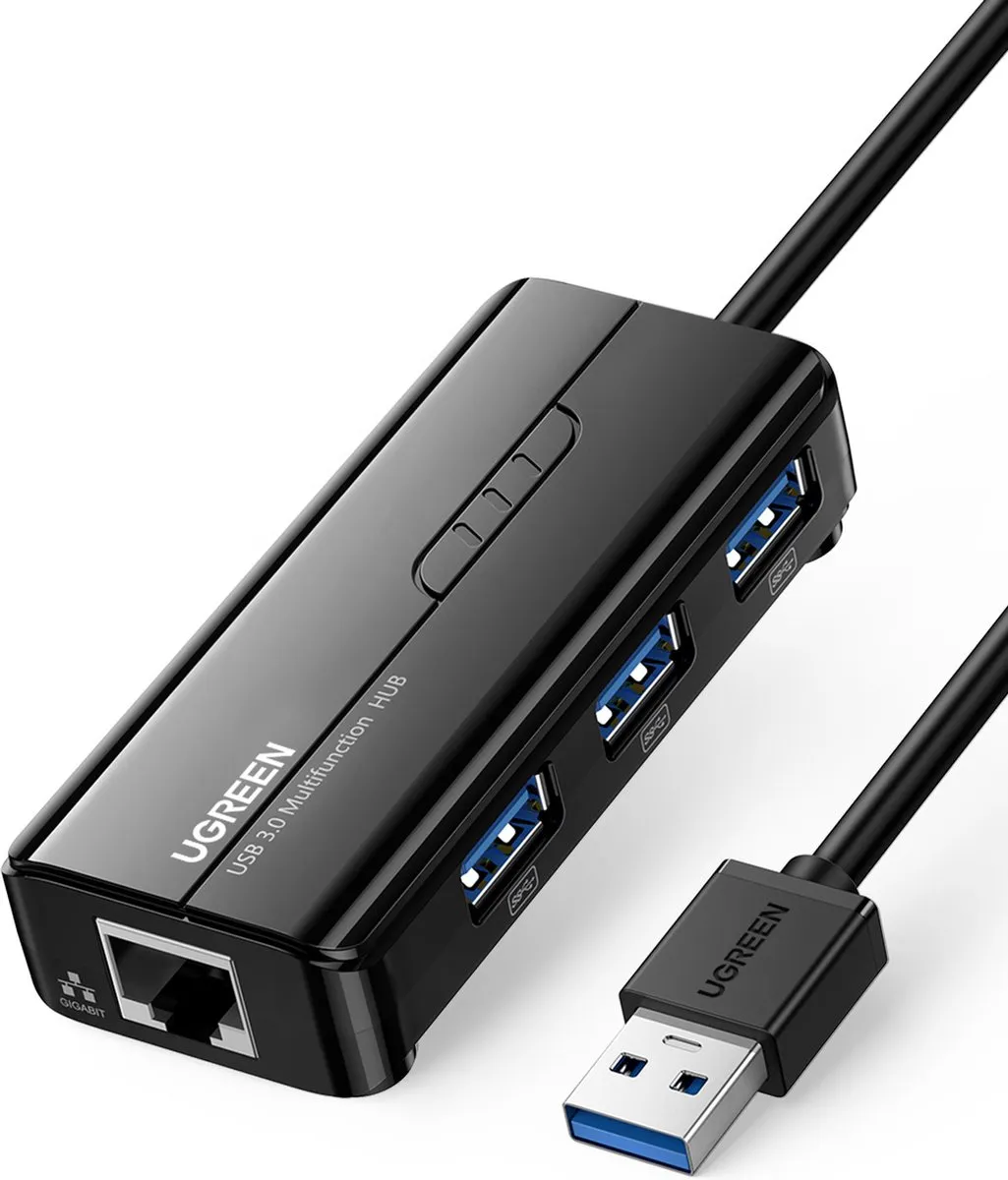 Ugreen UGREEN-20265 USB Hub 3.0 & Ethernet - 3x USB 5Gbps 1x RJ45 1000Mbps - Zwart