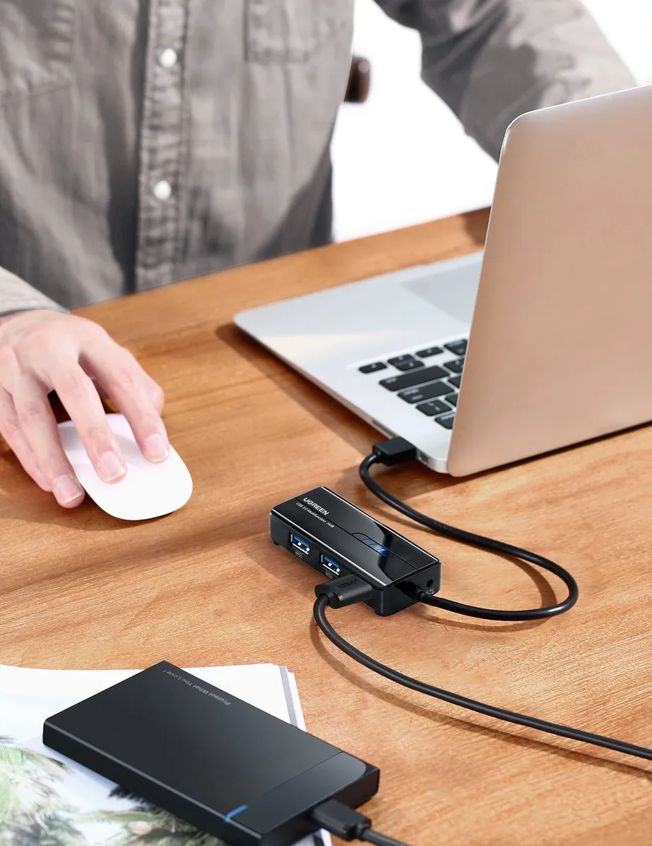 Ugreen UGREEN-20265 USB Hub 3.0 & Ethernet - 3x USB 5Gbps 1x RJ45 1000Mbps - Zwart
