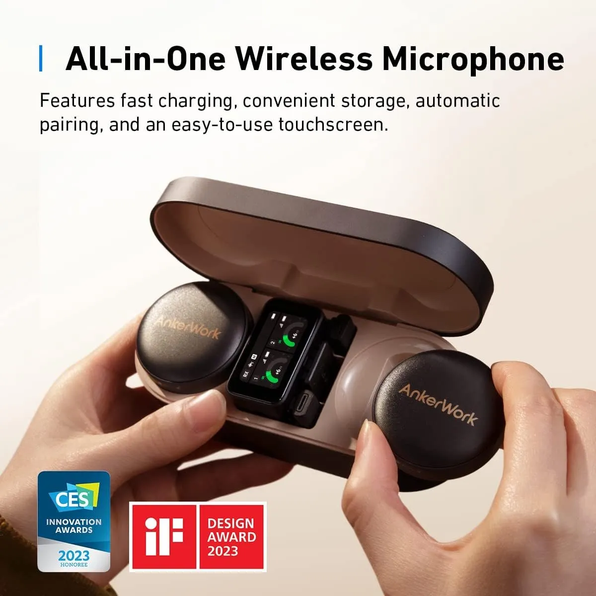 AnkerWork M650 Draadloze Lavaliermicrofoon - 2 Kanalen - 200m Bereik - 15 Uur