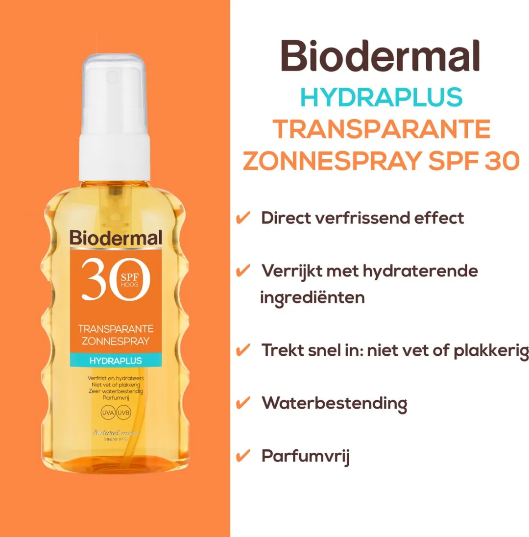 Biodermal Hydraplus Transparante Zonnebrand Spray SPF30 175ml