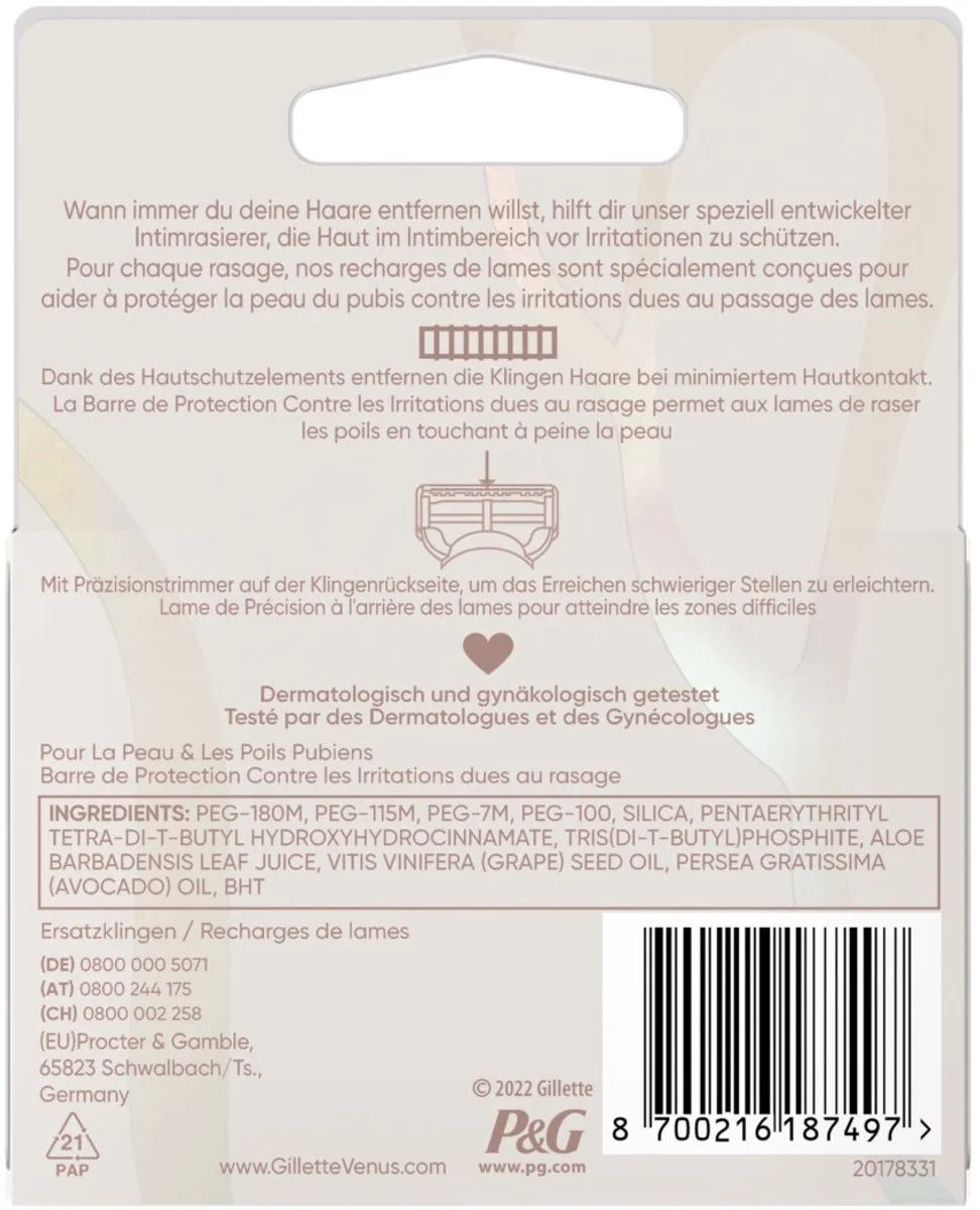 Gillette Venus Intimate 4 Navulmesjes - Aloe Vera - Blauw/ Groen/ Wit