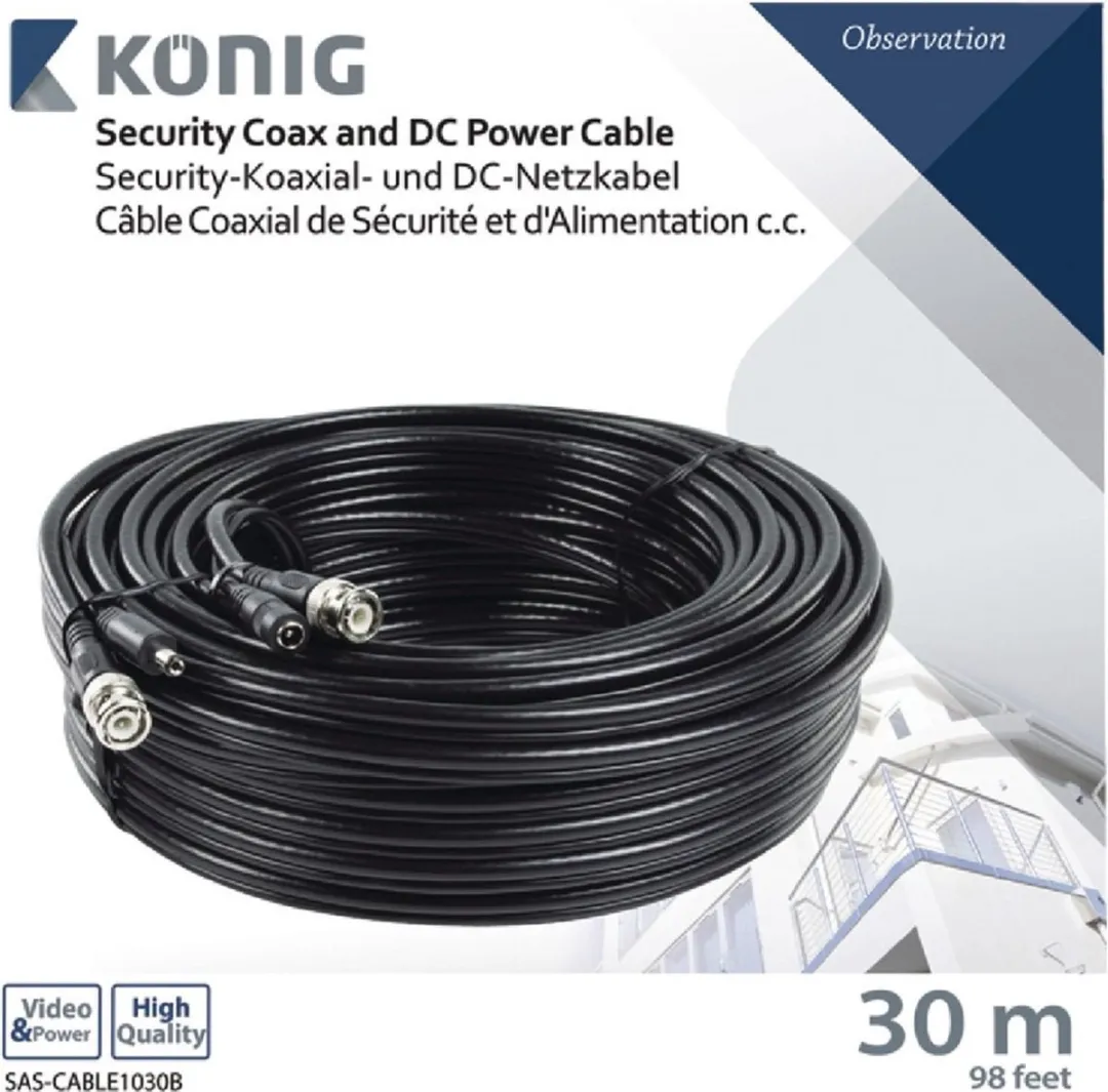 Konig BNC-kabel met DC-voeding 30m - 1 Stuk