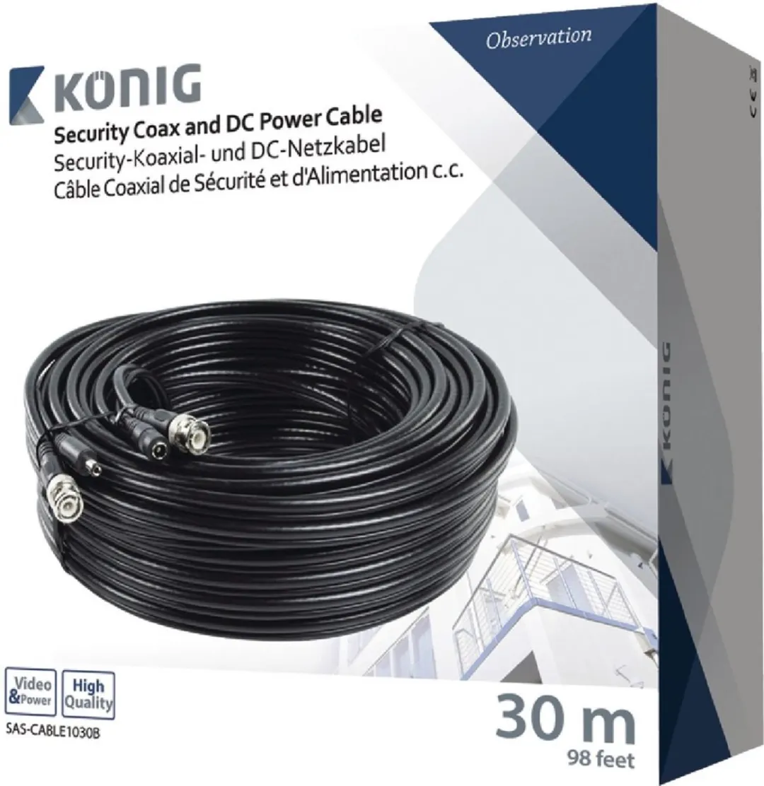 Konig BNC-kabel met DC-voeding 30m - 1 Stuk