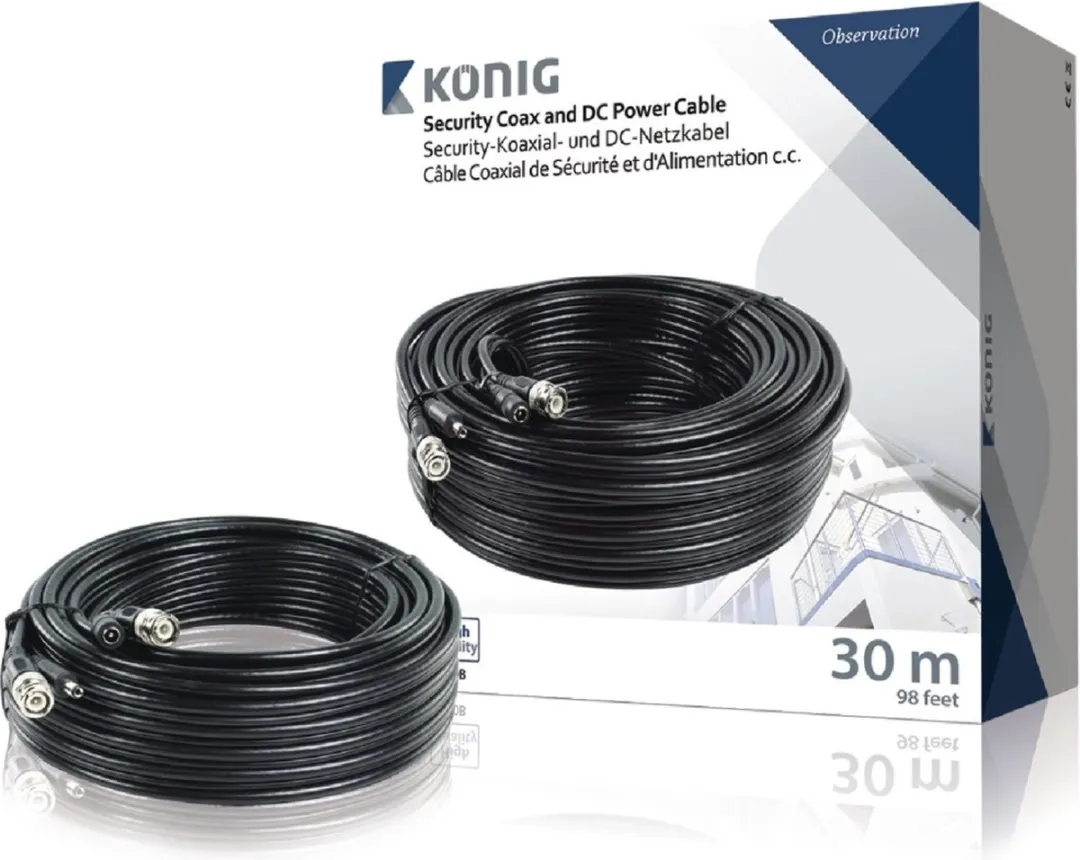 Konig BNC-kabel met DC-voeding 30m