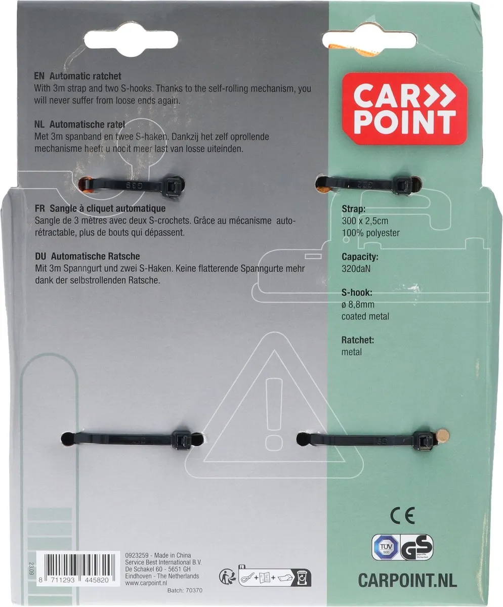 Carpoint Spanband Automatisch 3m - 25mm - 325kg - 2 Stuks - Oranje
