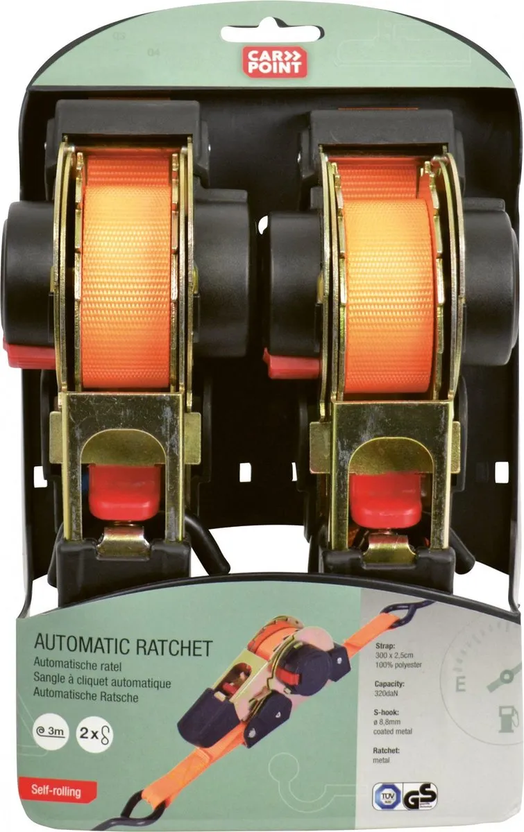 Carpoint Spanband Automatisch 3m - 25mm - 325kg - 2 Stuks - Oranje
