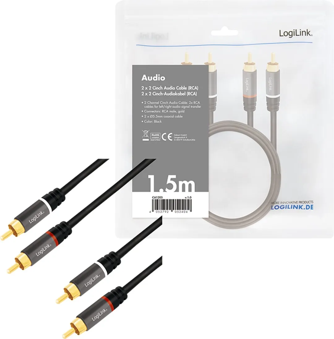 Logilink CA1203 Cinch Audio Kabel 1.5m - Zwart