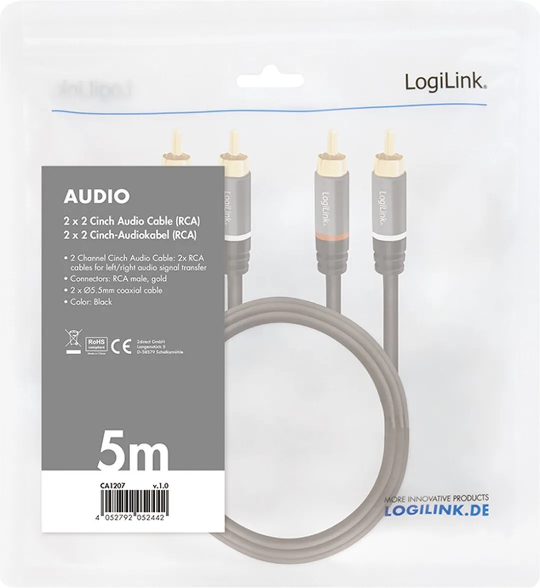Logilink CA1207 Cinch Audio Kabel 5m - Zwart