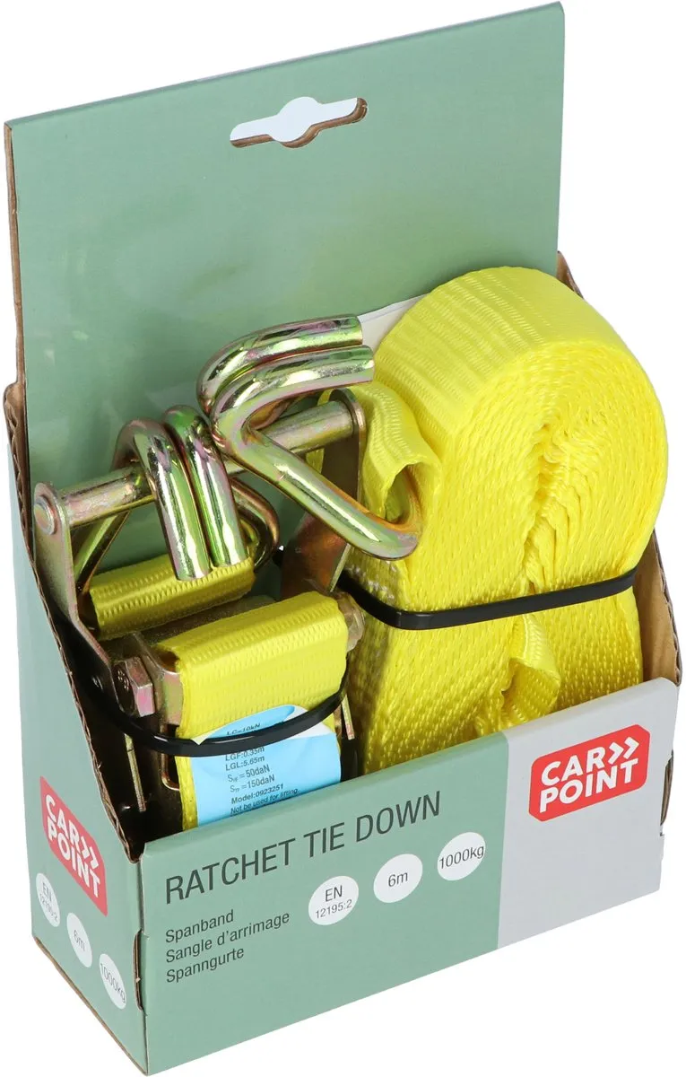 Carpoint Spanband met ratel 6m - 2000 kg - Geel