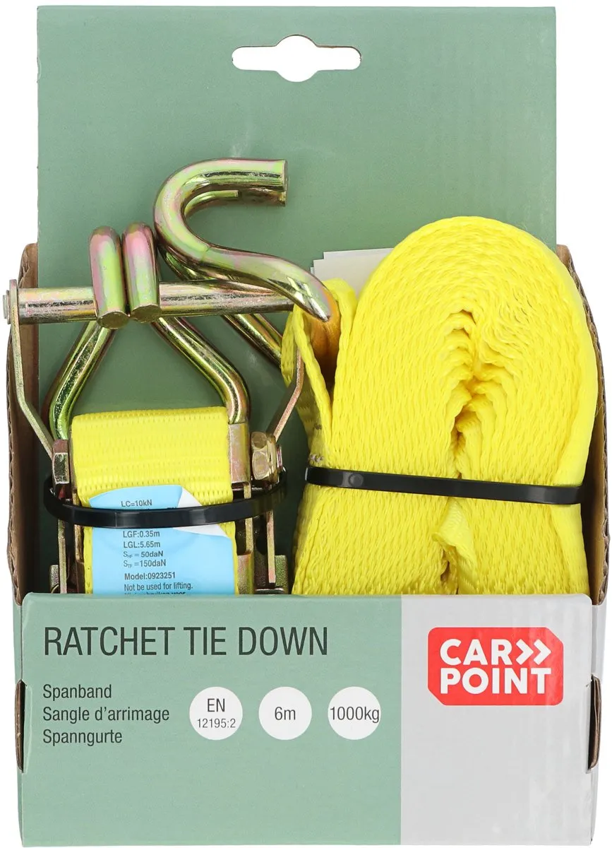 Carpoint Spanband met ratel 6m - 2000 kg - Geel