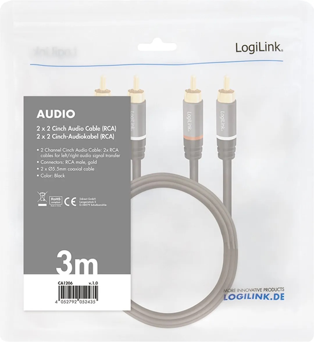 Logilink CA1206 Cinch Audio Kabel 3m - Zwart
