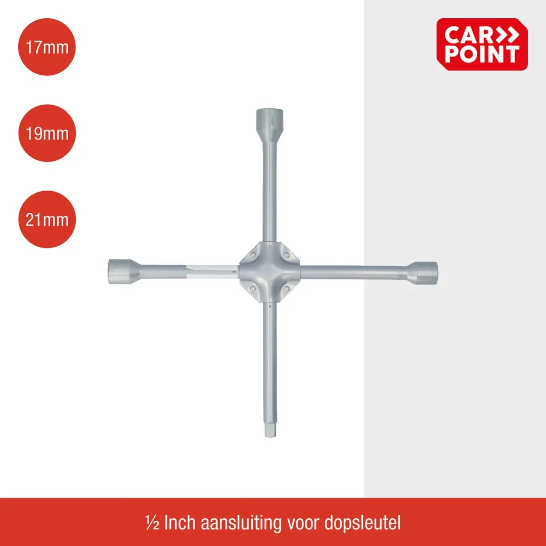 Carpoint Kruissleutel 17/19/21mm - 1/2" Aansluiting - Zilver