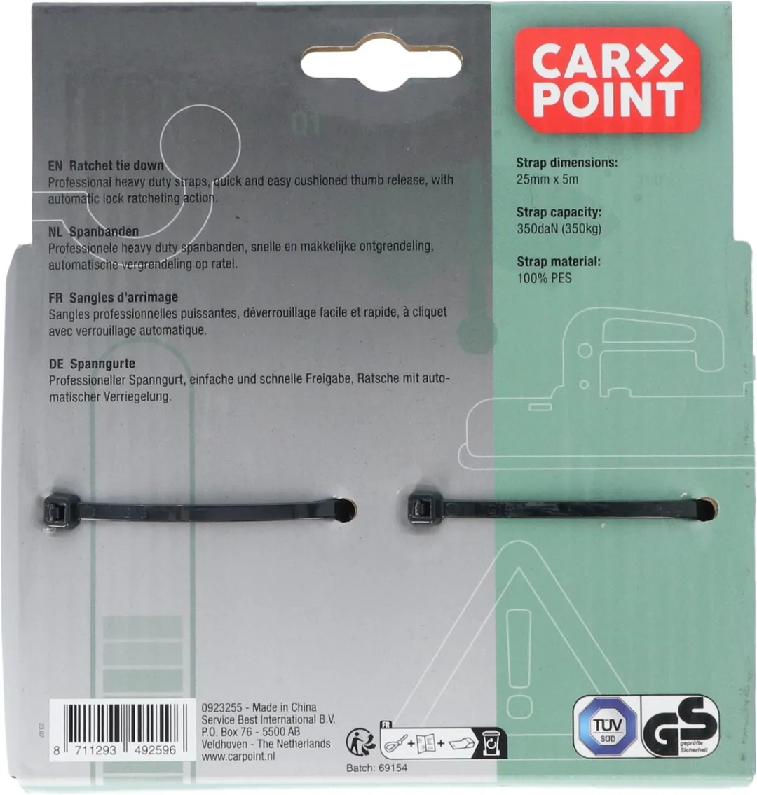 Carpoint Luxe Spanbanden 5m - 2 Stuks - 350 kg - Geel