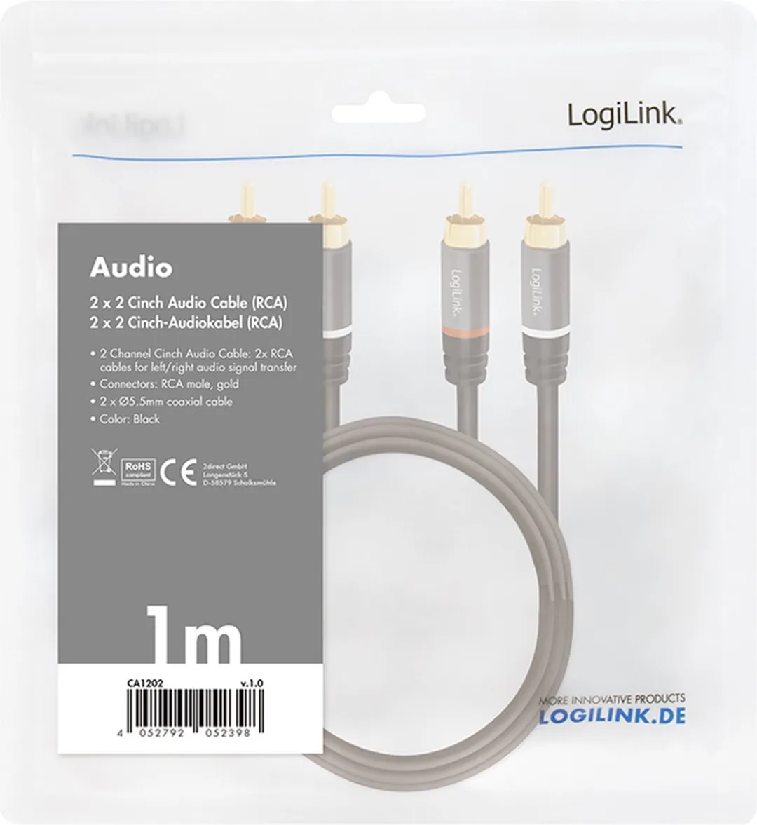 Logilink CA1202 Cinch Audio Aansluitkabel 1.0m - Zwart