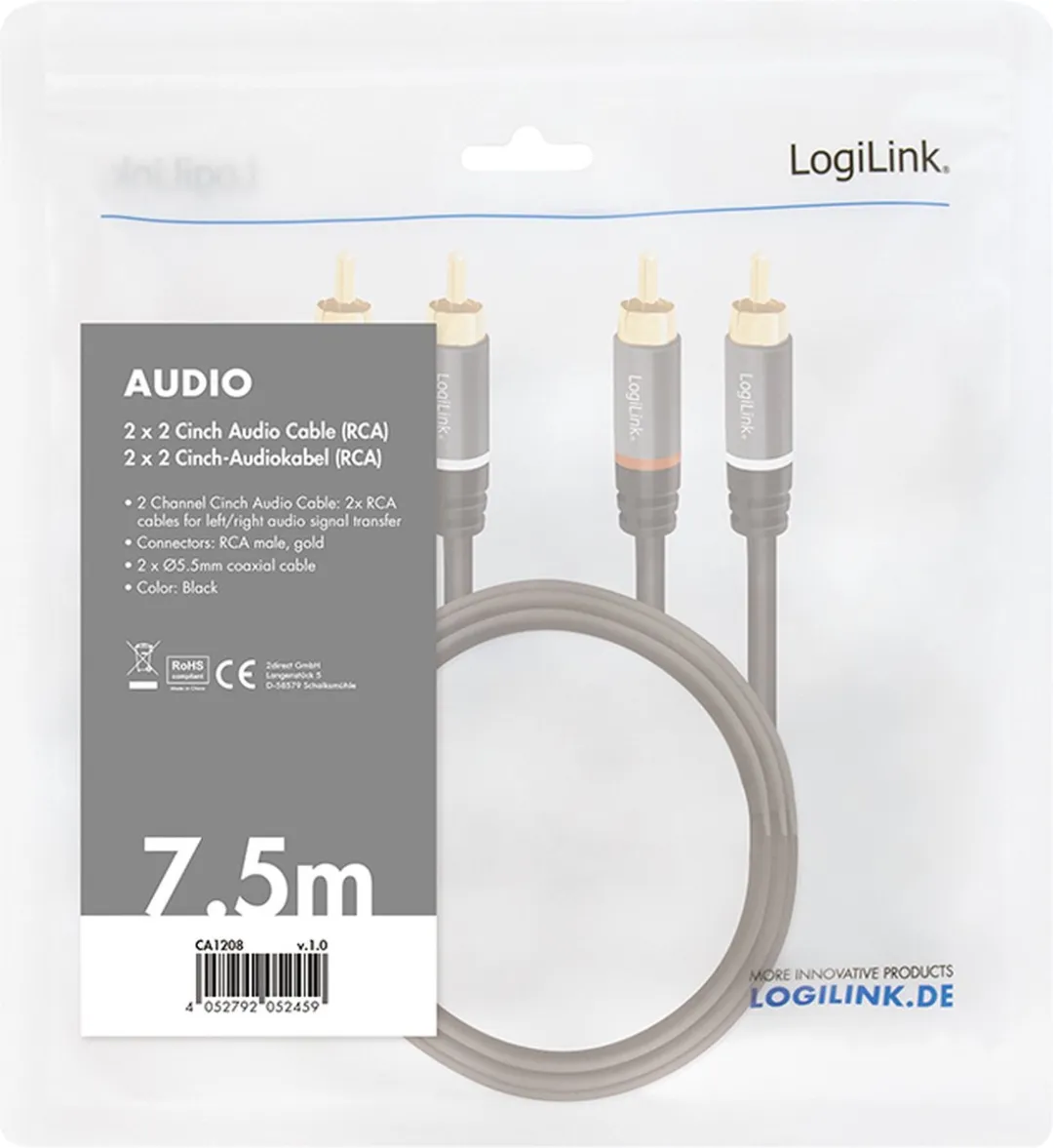 Logilink CA1208 Cinch Audio Kabel 7.5m - Zwart