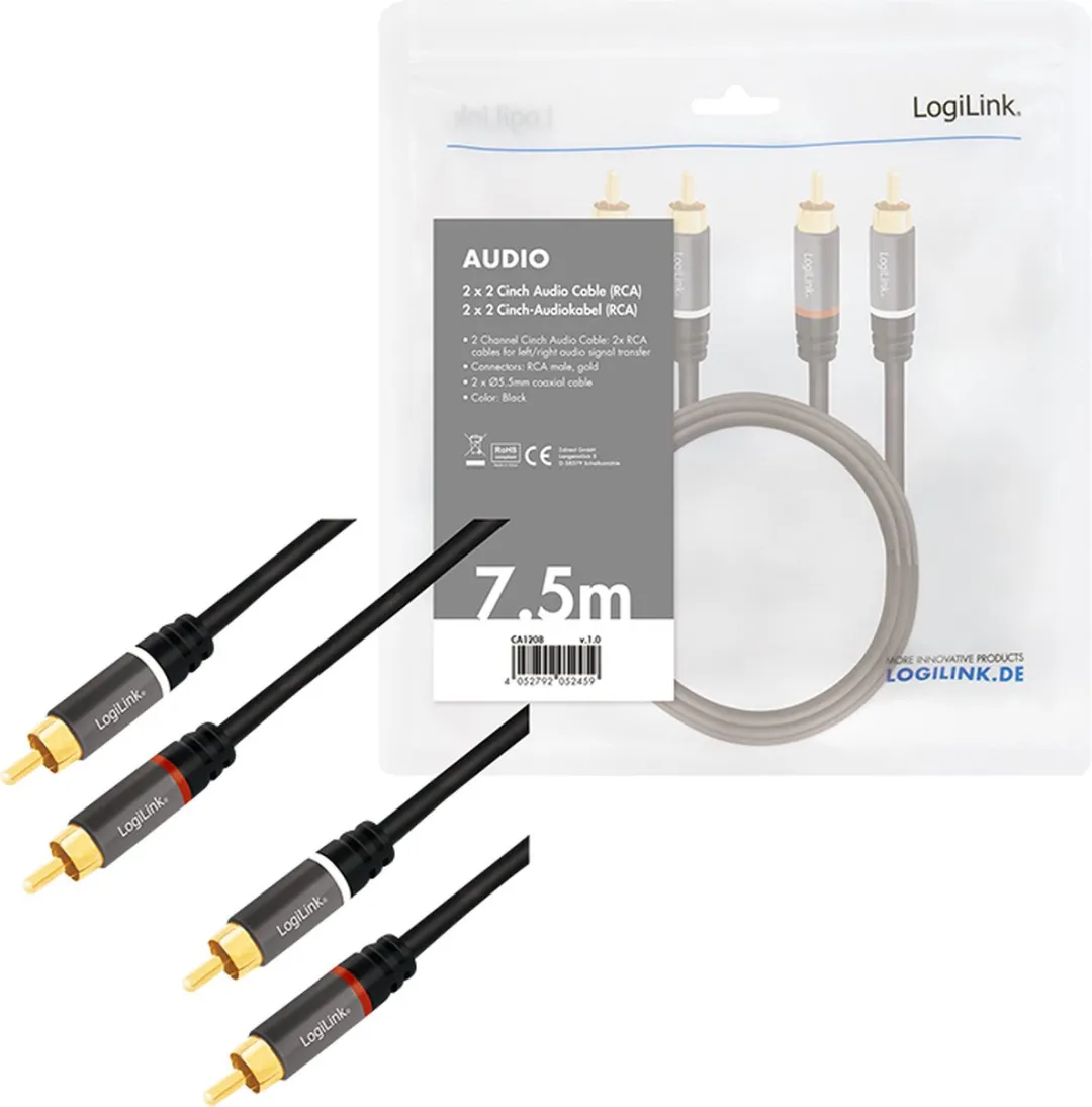 Logilink CA1208 Cinch Audio Kabel 7.5m - Zwart