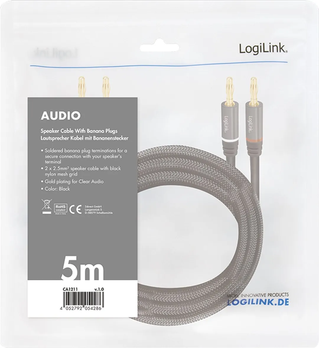 Logilink CA1211 Audiokabel 5m - Zwart
