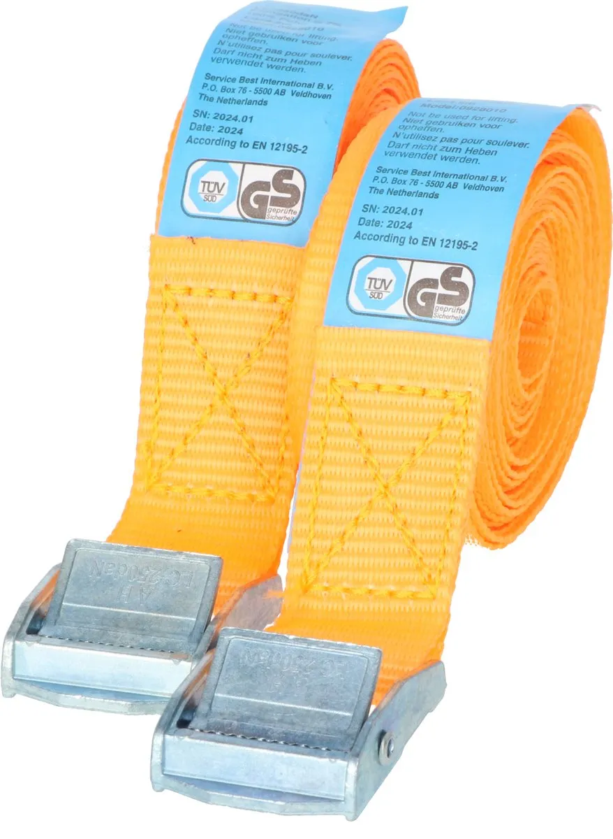 Carpoint Spanbanden 4,5m 25mm - 250kg - 2 Stuks - Oranje