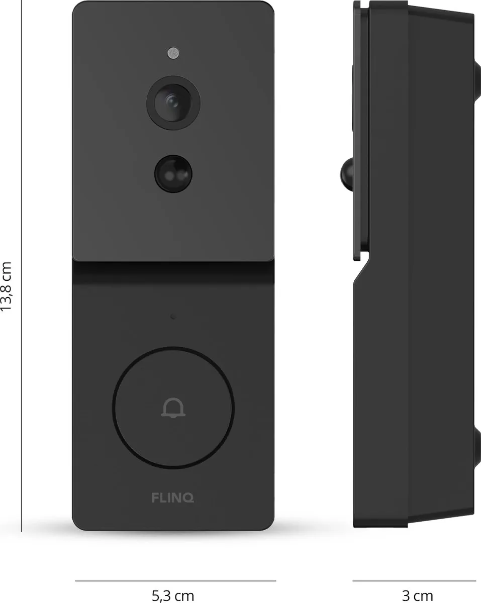 FlinQ Slimme Deurbel - Deurbel Draadloos - Deurbel met Camera - Incl Gong - 1080P HD - Zwart