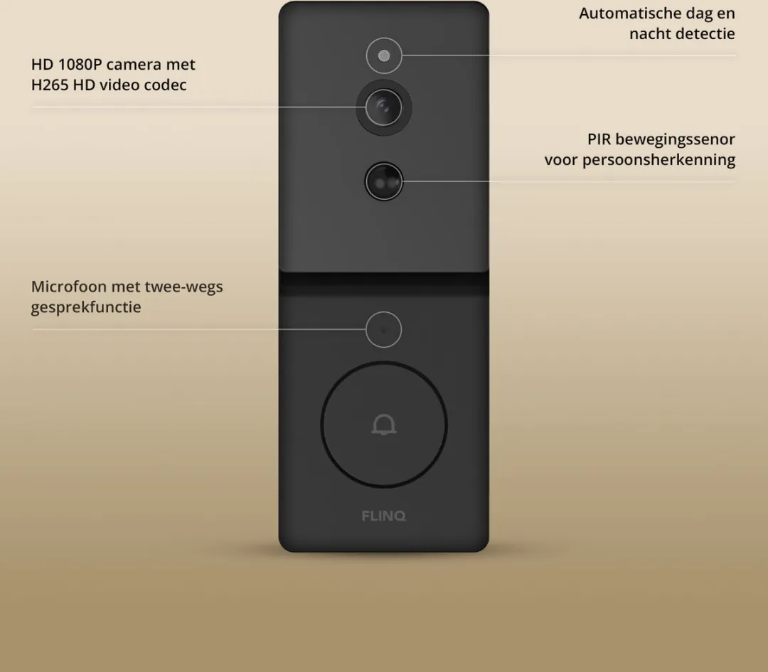 FlinQ Slimme Deurbel - Deurbel Draadloos - Deurbel met Camera - Incl Gong - 1080P HD - Zwart